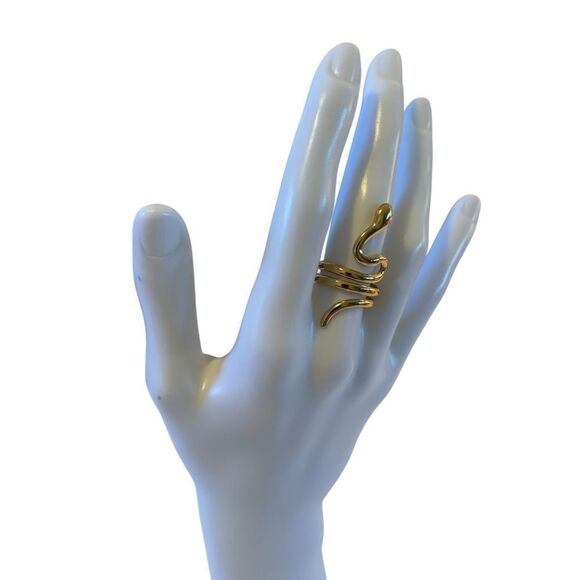 Yellow Gold Tone Serpentine Open Ring. - Picture 5 of 6